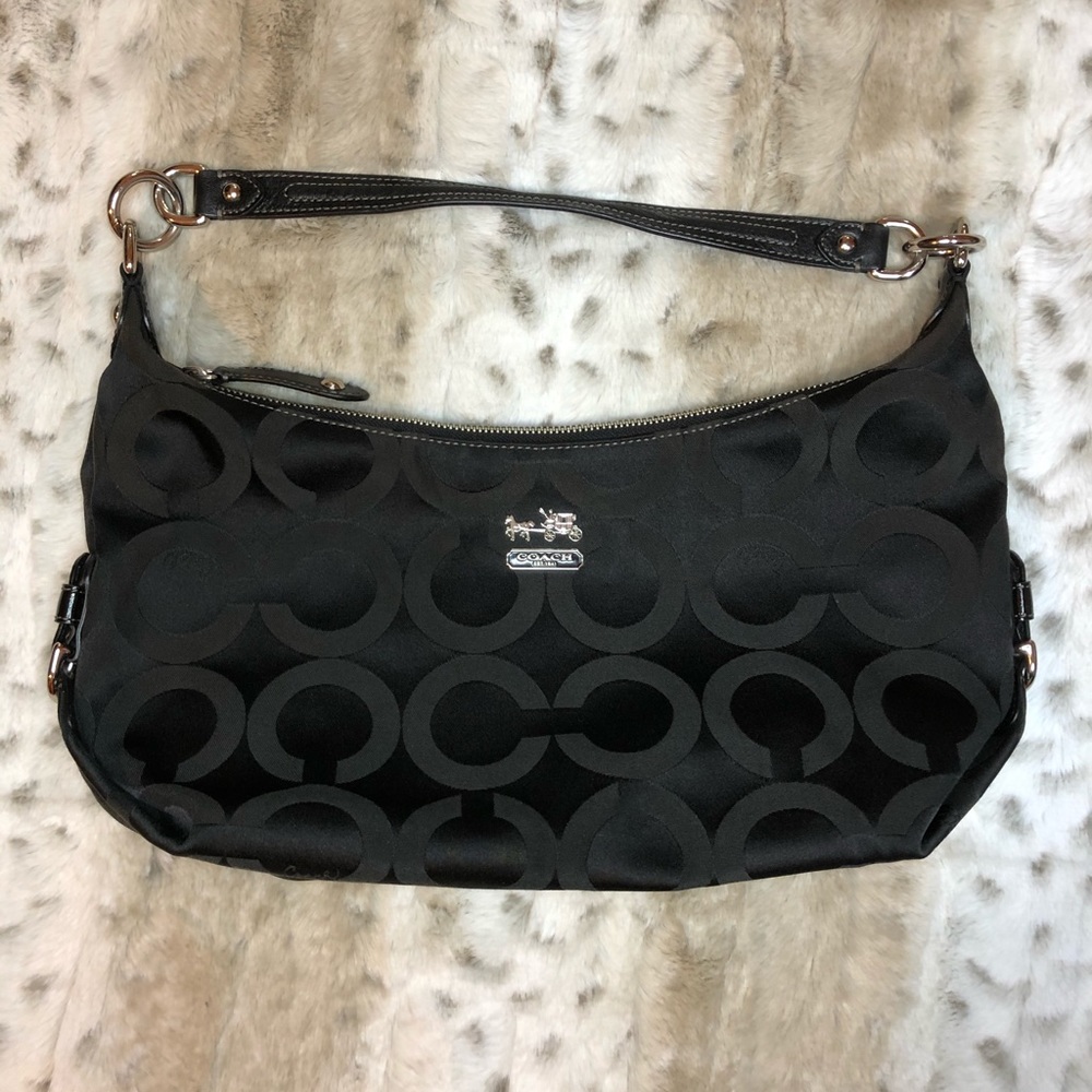 Coach Op Art Hailey Black Satin Bag